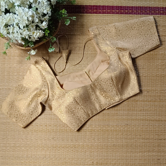 Golden Sweetheart Neck Brocade Blouse
