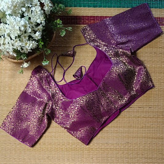 Wine Sweetheart Neck Brocade Blouse