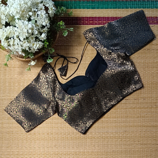 Black Sweetheart Neck Brocade Blouse