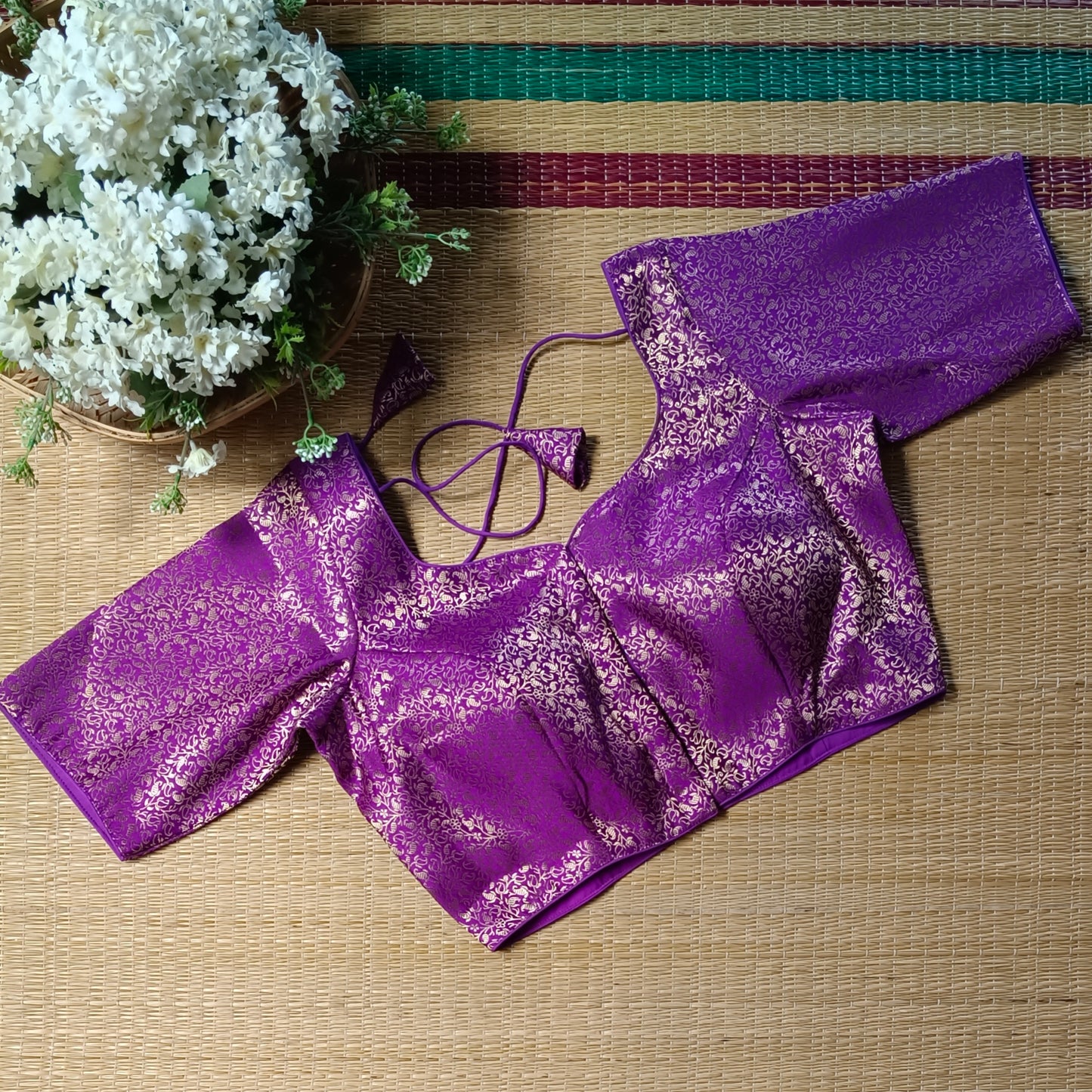 Magenta Sweetheart Neck Brocade Blouse