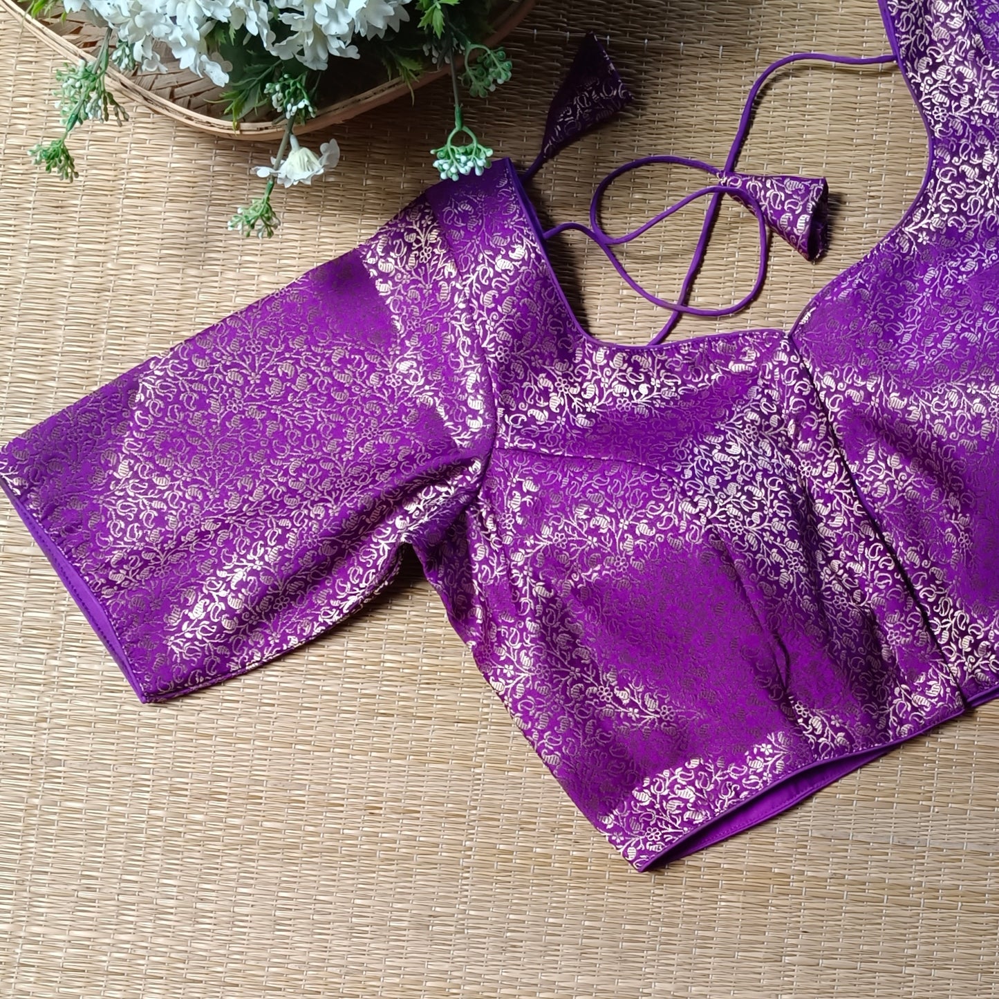 Magenta Sweetheart Neck Brocade Blouse