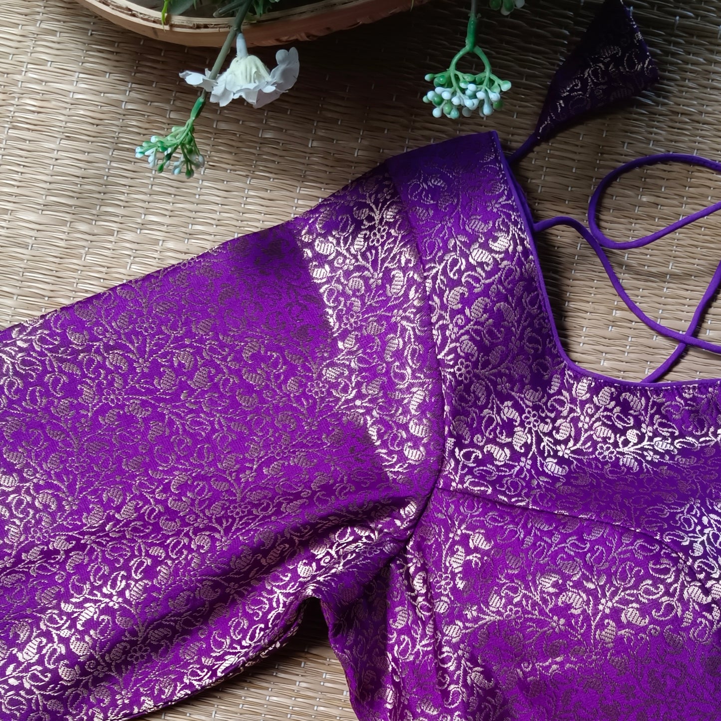 Magenta Sweetheart Neck Brocade Blouse