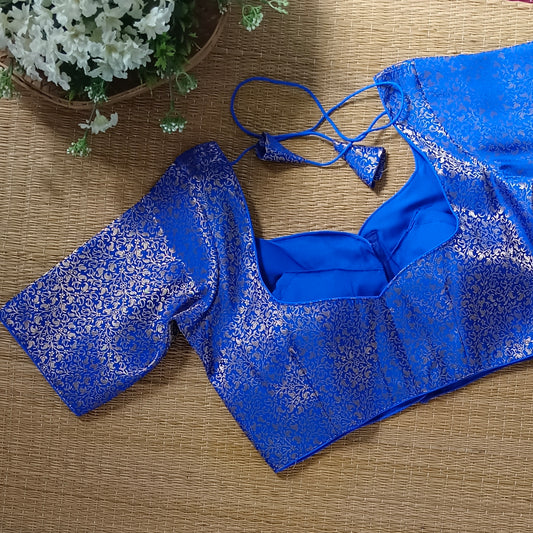 Royal Blue Sweetheart Neck Brocade Blouse