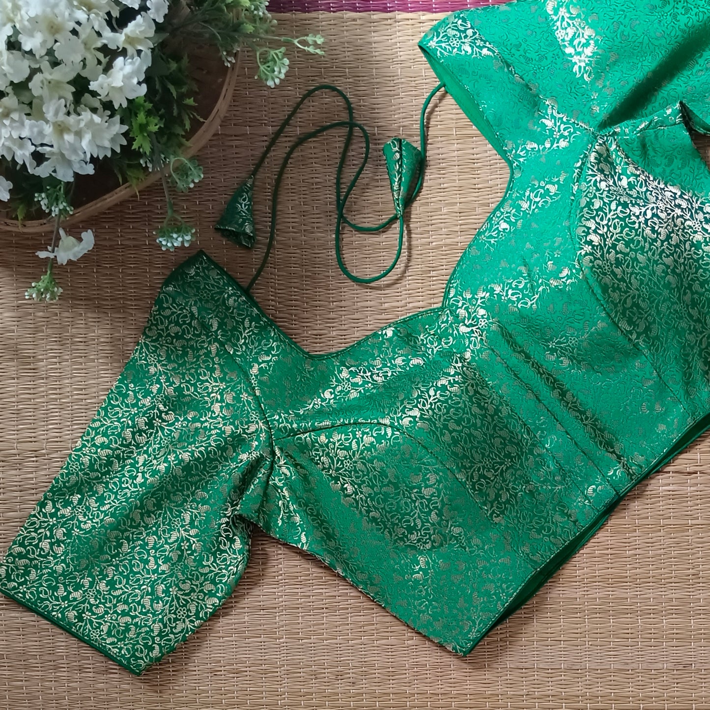 Light Green Sweetheart Neck Brocade Blouse