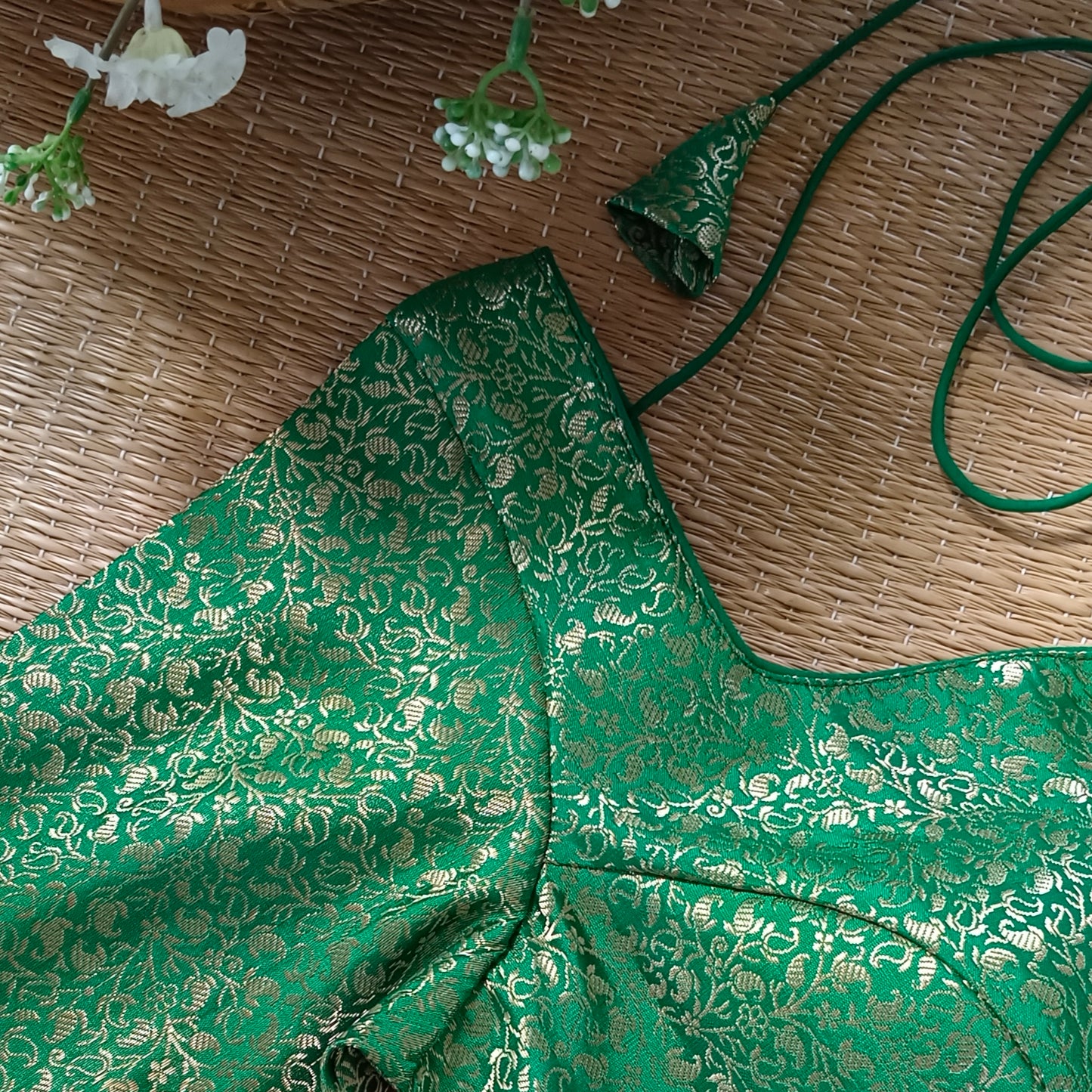 Light Green Sweetheart Neck Brocade Blouse