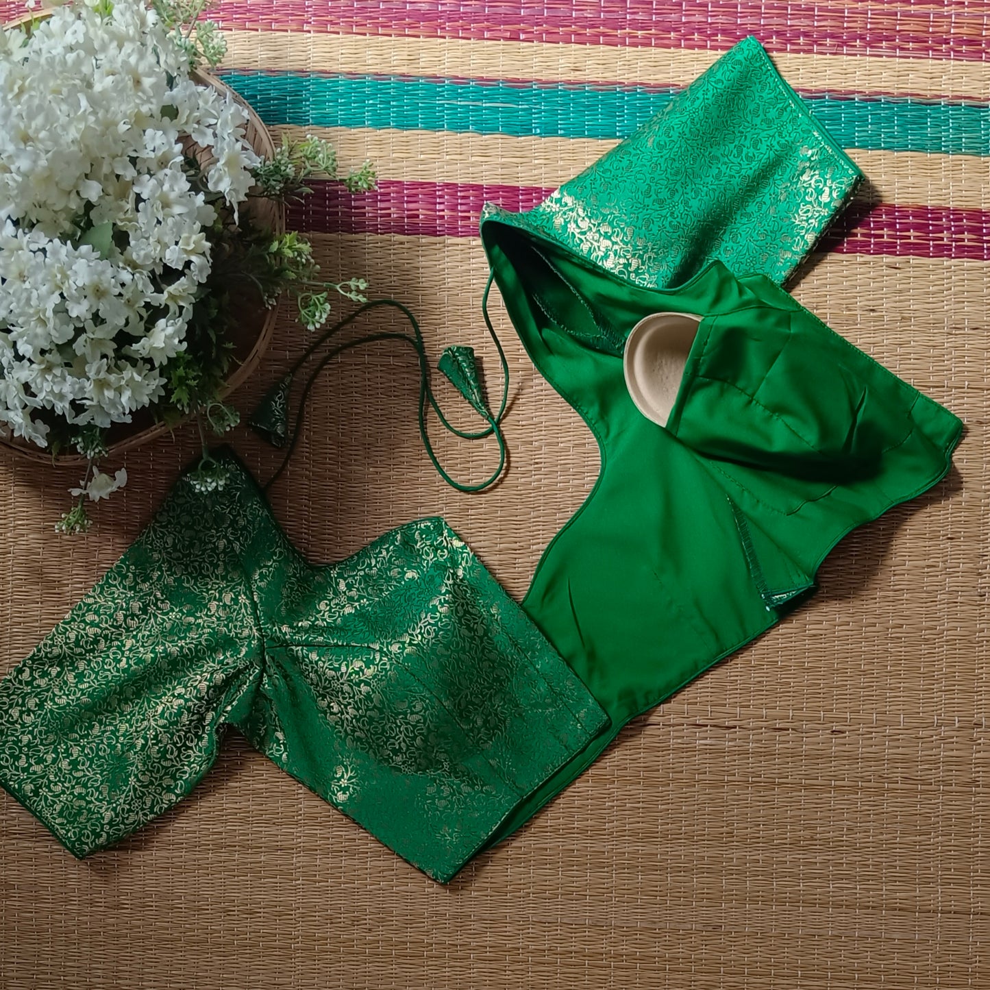 Light Green Sweetheart Neck Brocade Blouse