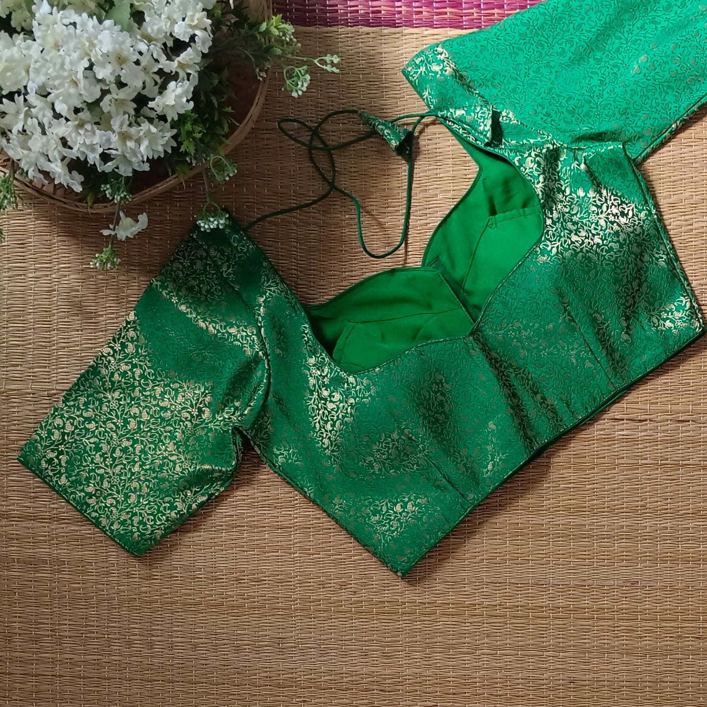 Light Green Sweetheart Neck Brocade Blouse
