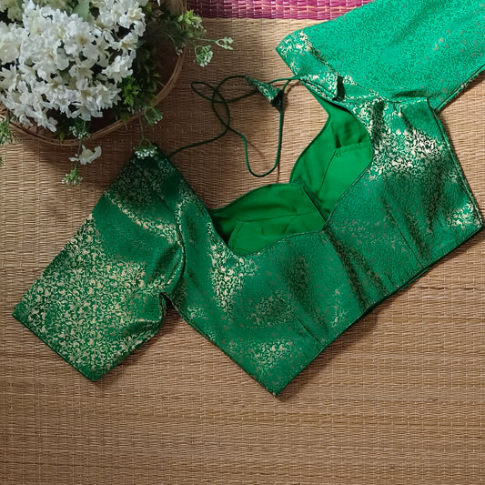Light Green Sweetheart Neck Brocade Blouse