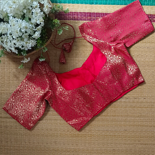 Cherry Red Sweetheart Neck Brocade Blouse
