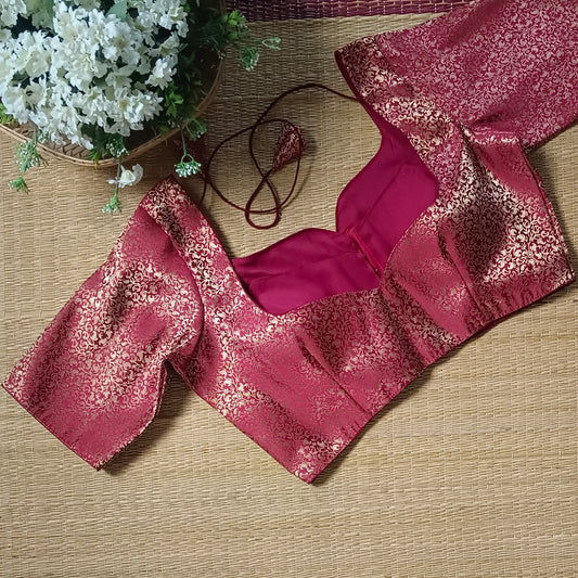 Maroon Sweetheart Neck Brocade Blouse