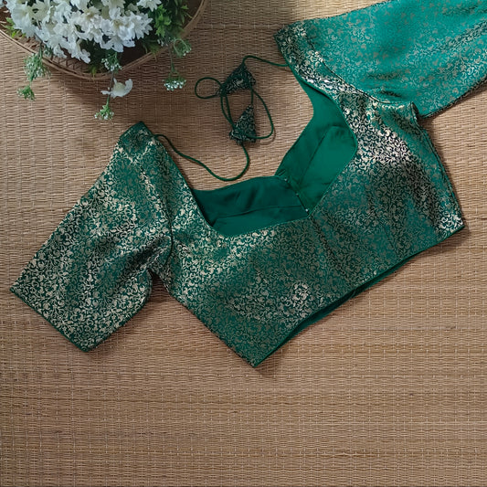 Green Sweetheart Neck Brocade Blouse