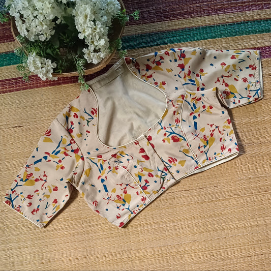 Beige Kalamkari Cotton Silk Blouse