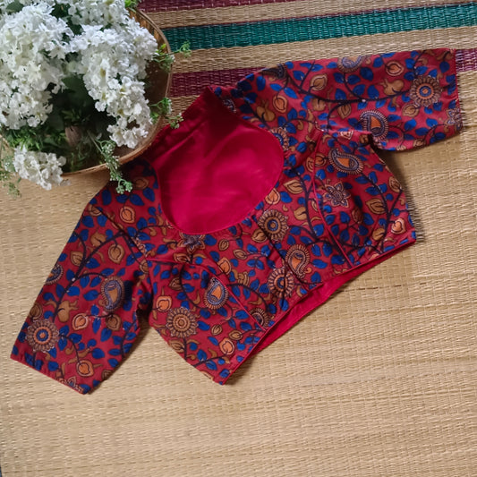 Dark Red Kalamkari Cotton Blouse