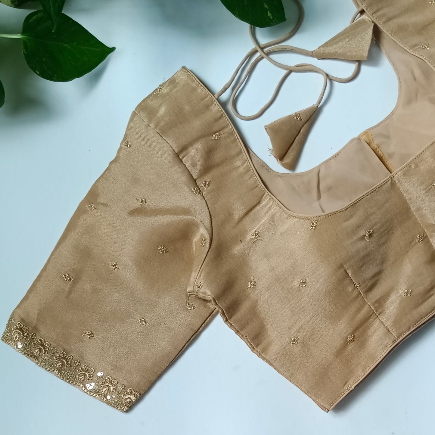 Golden 1 metallic tissue blouse with golden embroidery