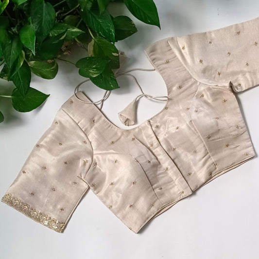 Beige metallic tissue blouse with golden embroidery