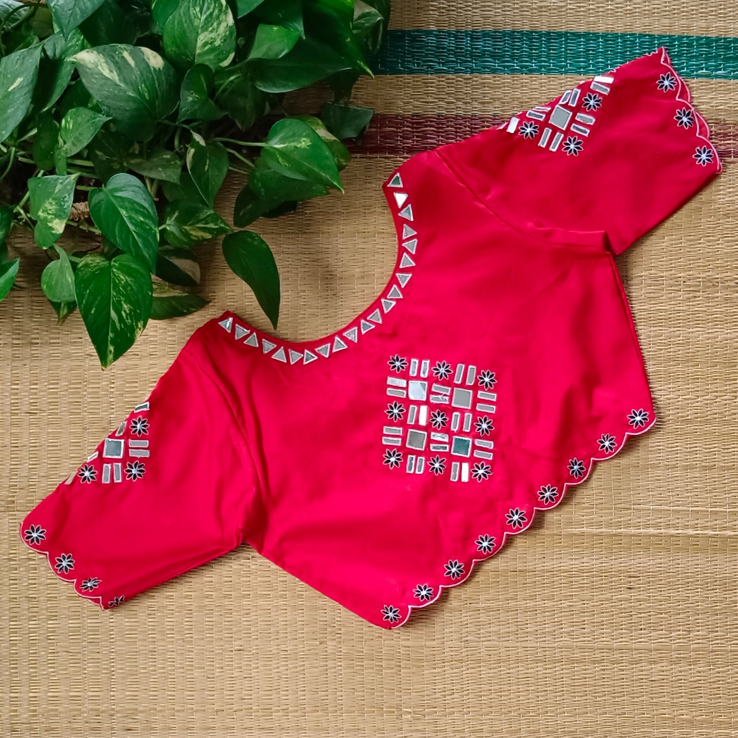 Cherry Red Mirrorwork Blouse