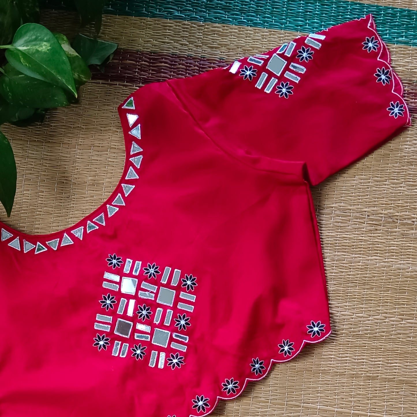 Cherry Red Mirrorwork Blouse