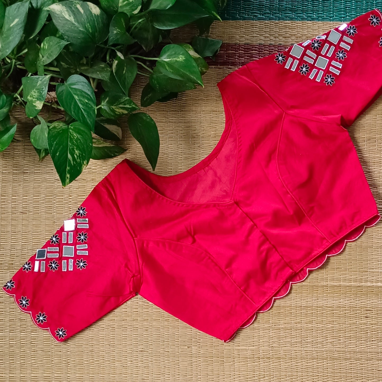 Cherry Red Mirrorwork Blouse