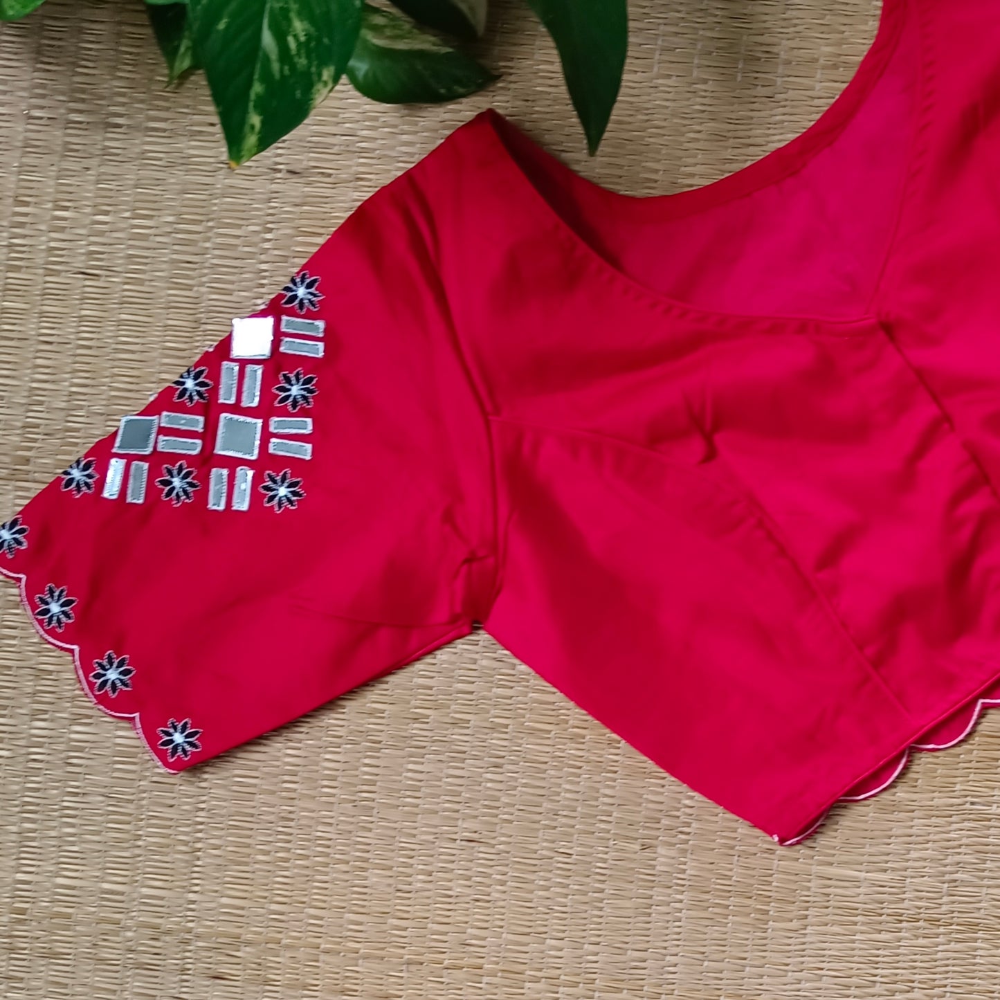 Cherry Red Mirrorwork Blouse