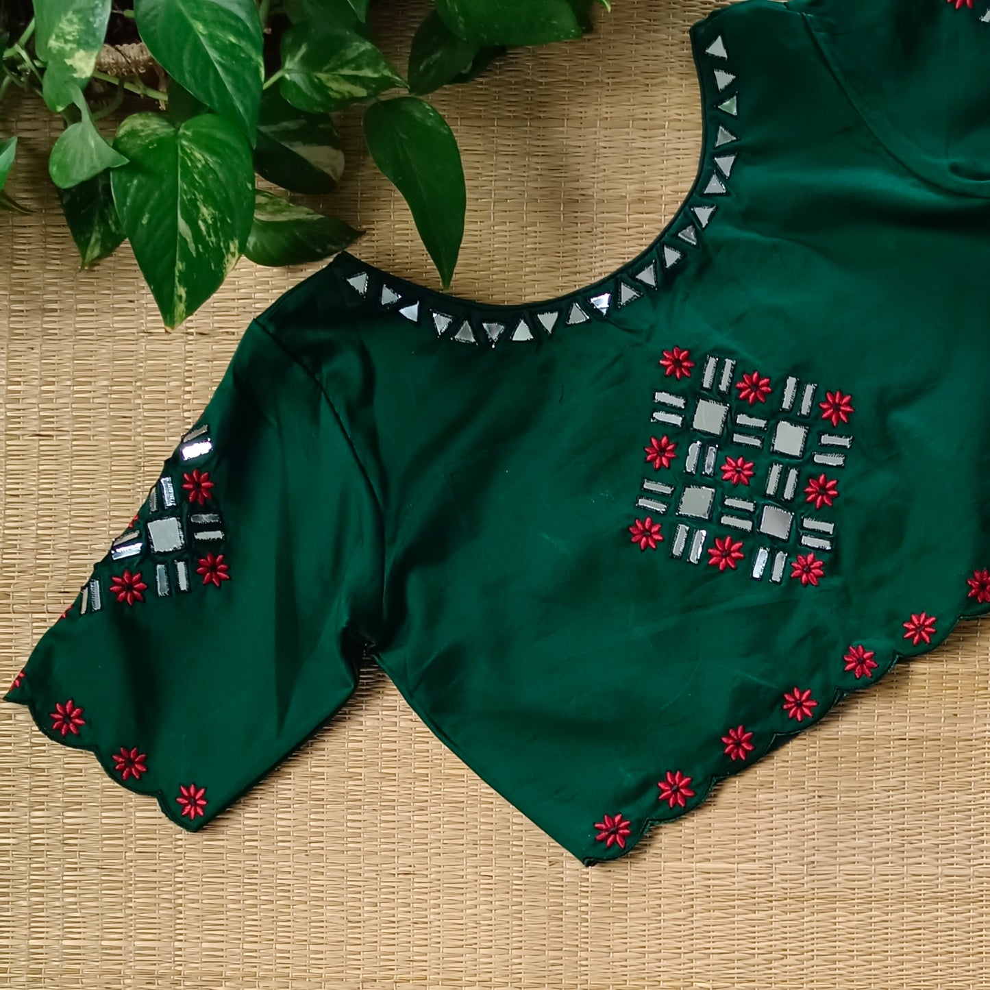 Bottle Green Mirrorwork Blouse