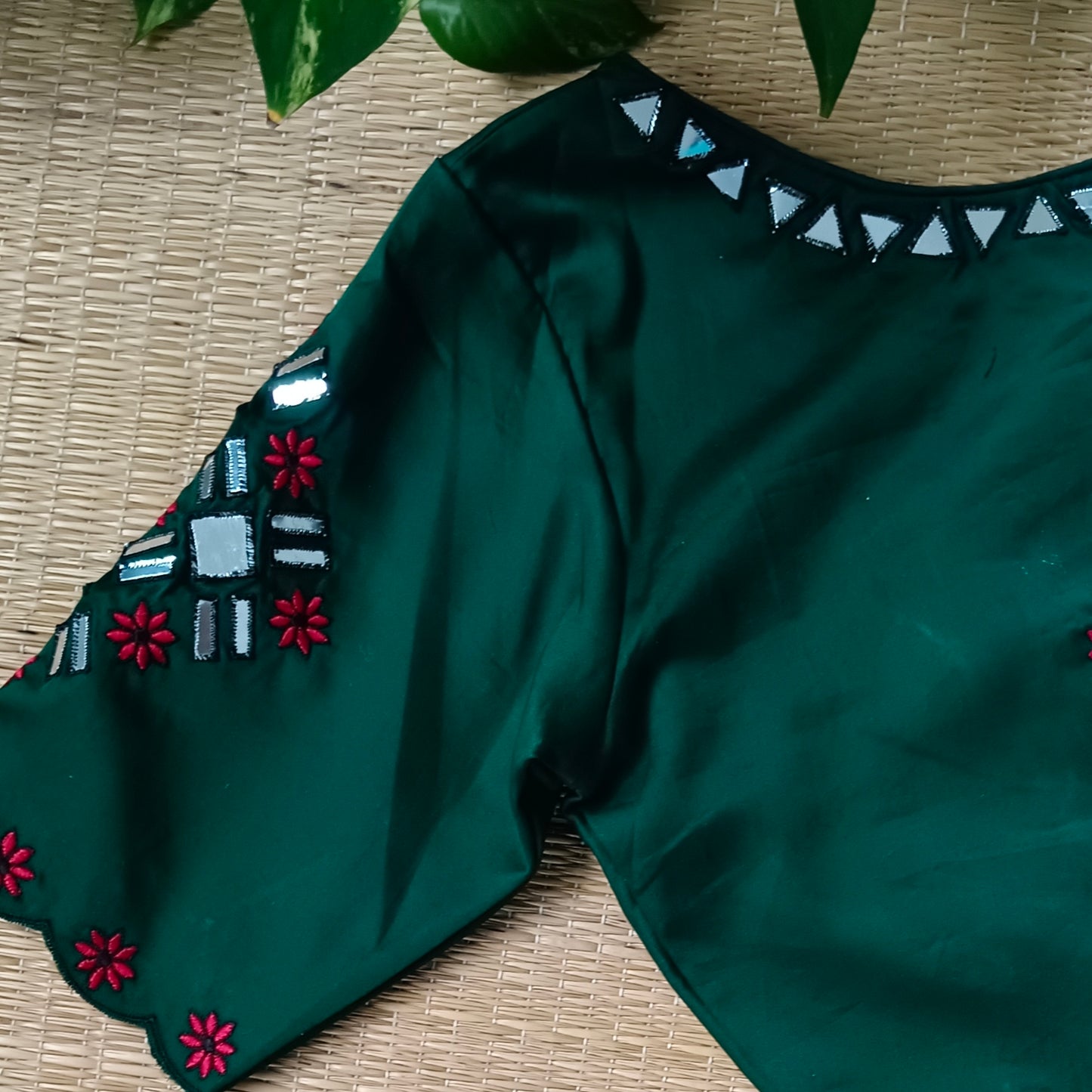 Bottle Green Mirrorwork Blouse
