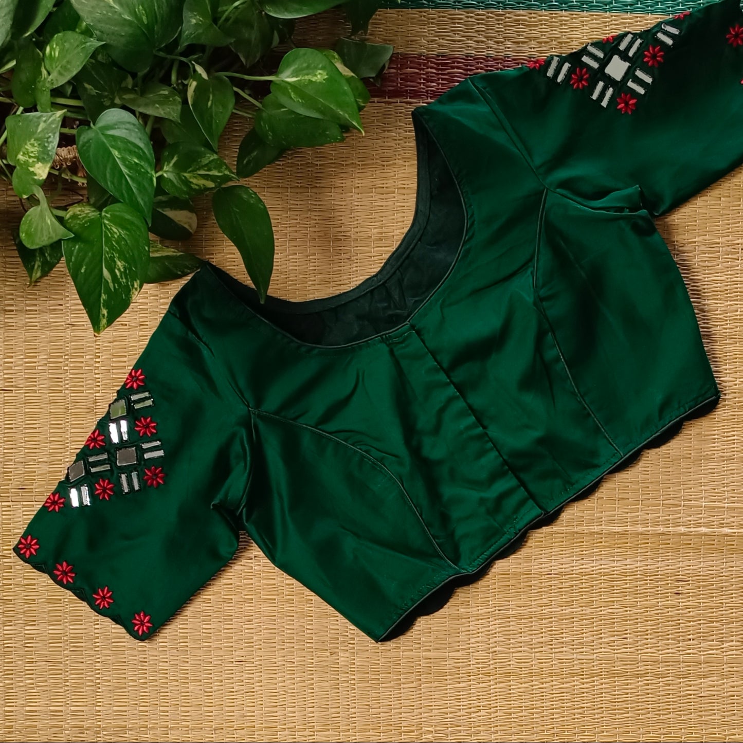 Bottle Green Mirrorwork Blouse
