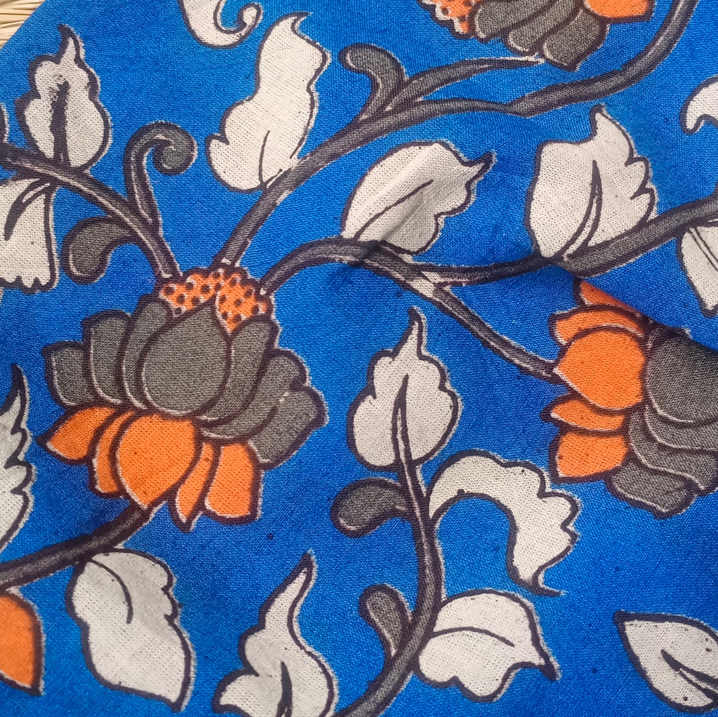 Blue V Neck Kalamkari Cotton Blouse