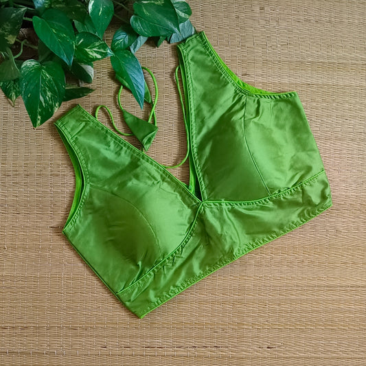 Light Green plain V-neck sleeveless blouse