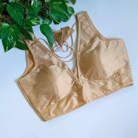 Golden plain V-neck sleeveless blouse