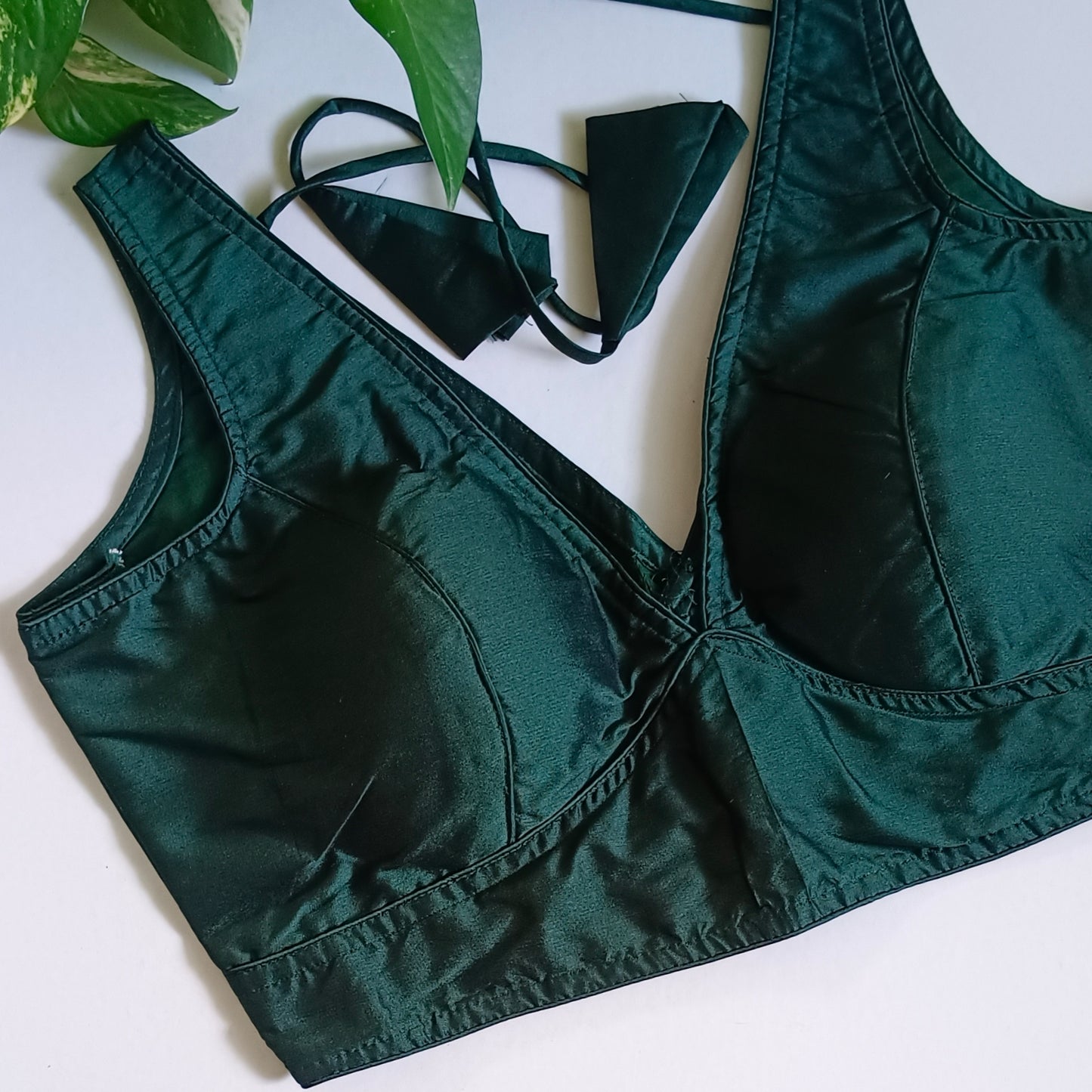 Bottle Green plain V-neck sleeveless blouse