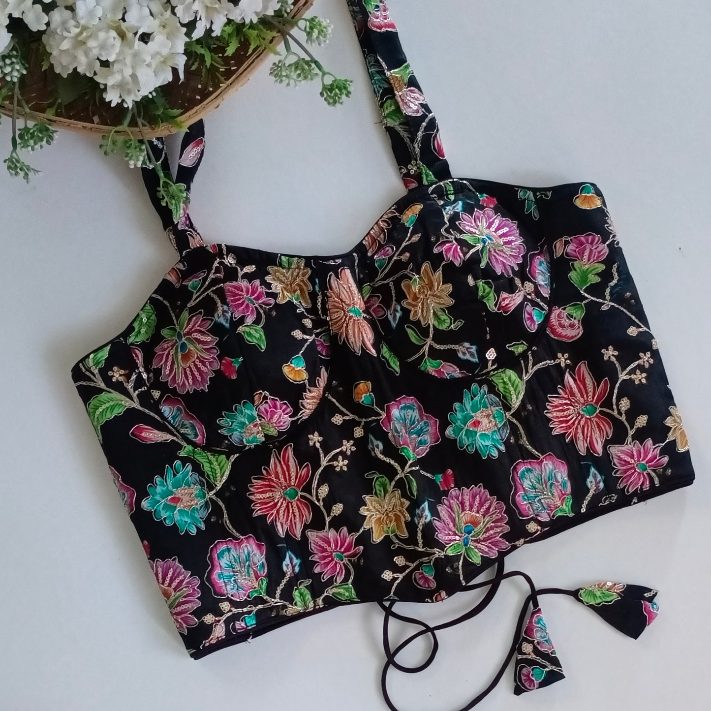 Black Crepe Code Work Corset Blouse