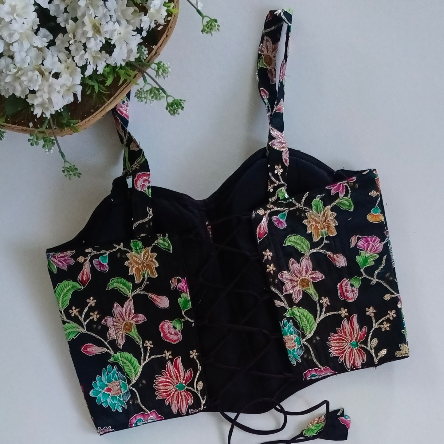 Black Crepe Code Work Corset Blouse