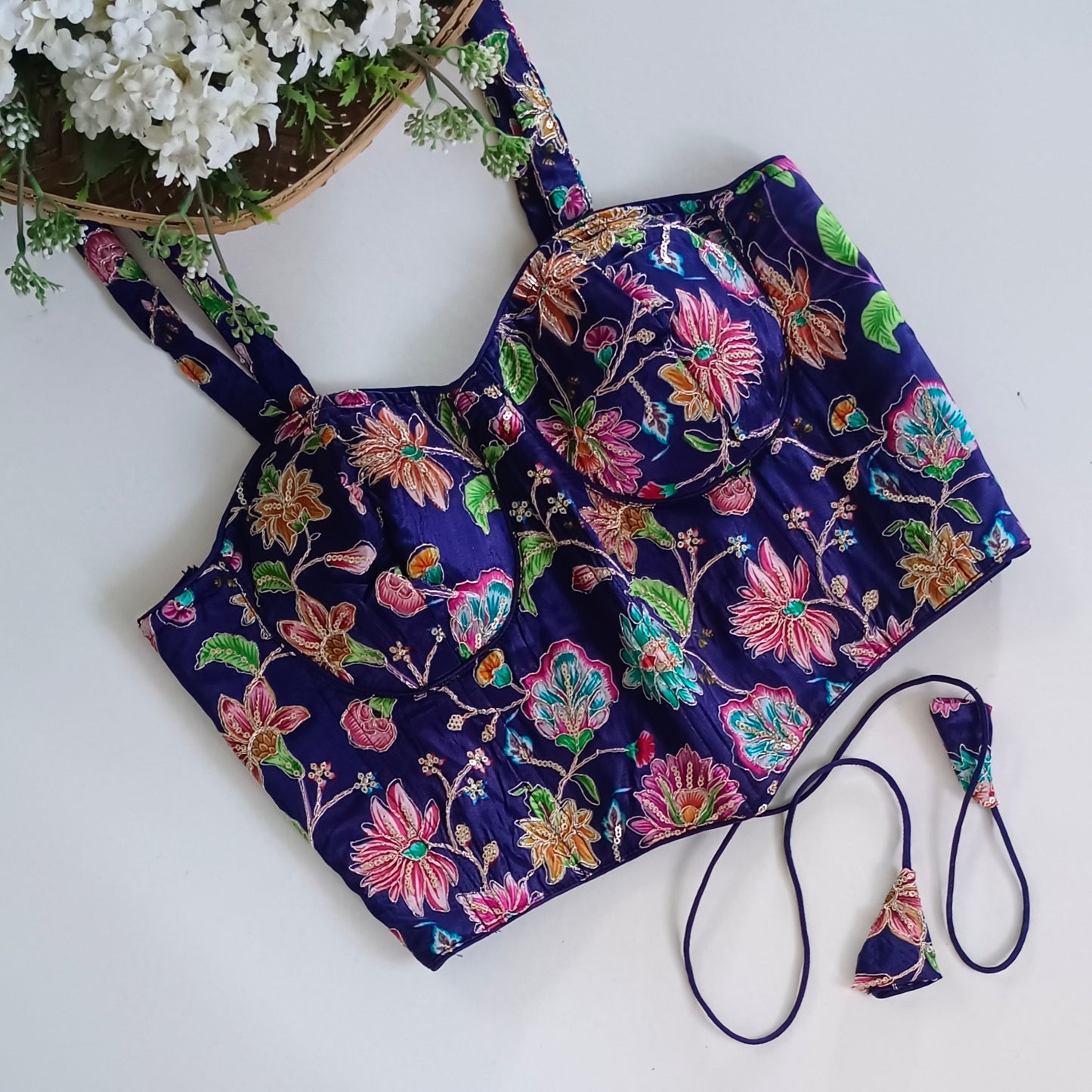 Purple Crepe Code Work Corset Blouse