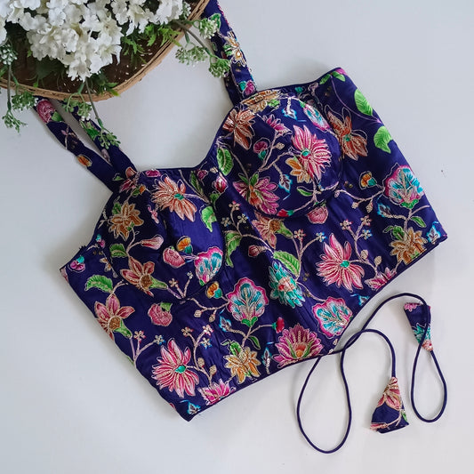 Purple Crepe Code Work Corset Blouse