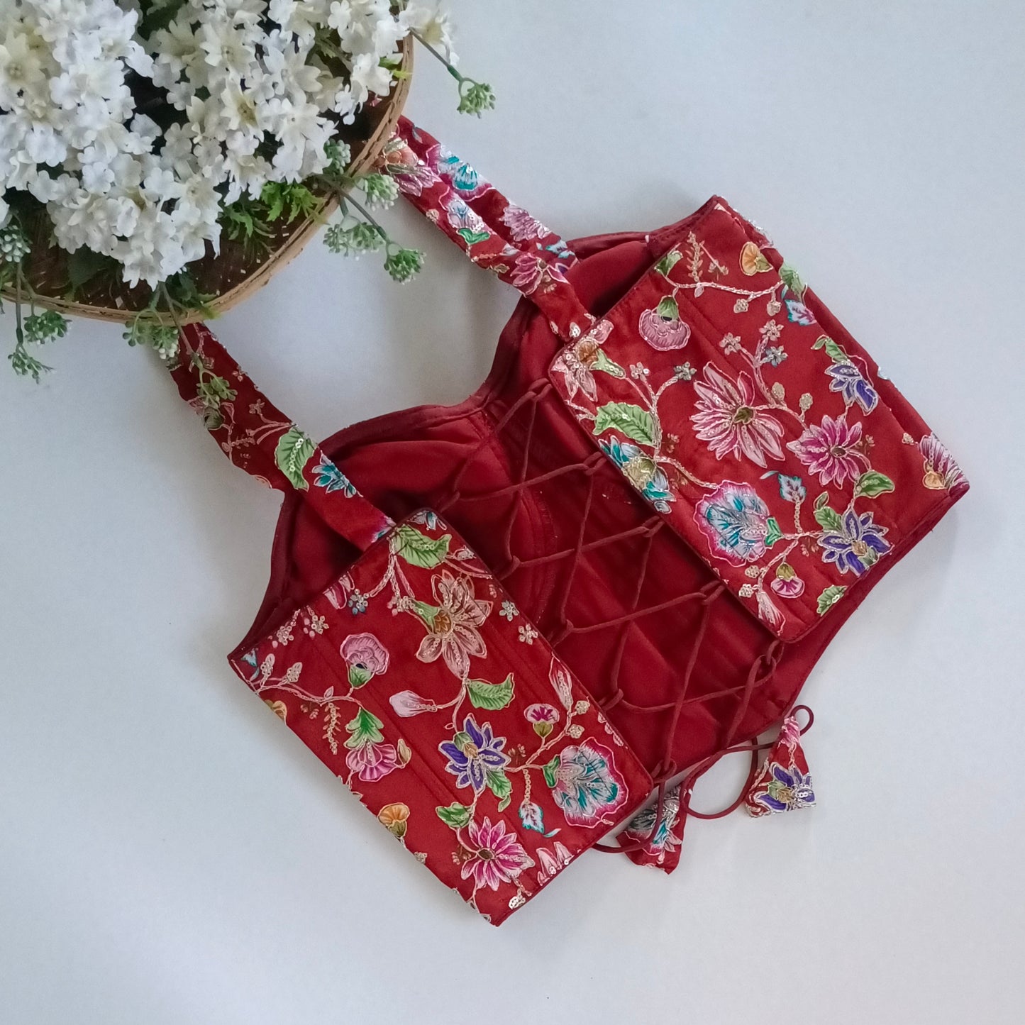 Brick Red Crepe Code Work Corset Blouse