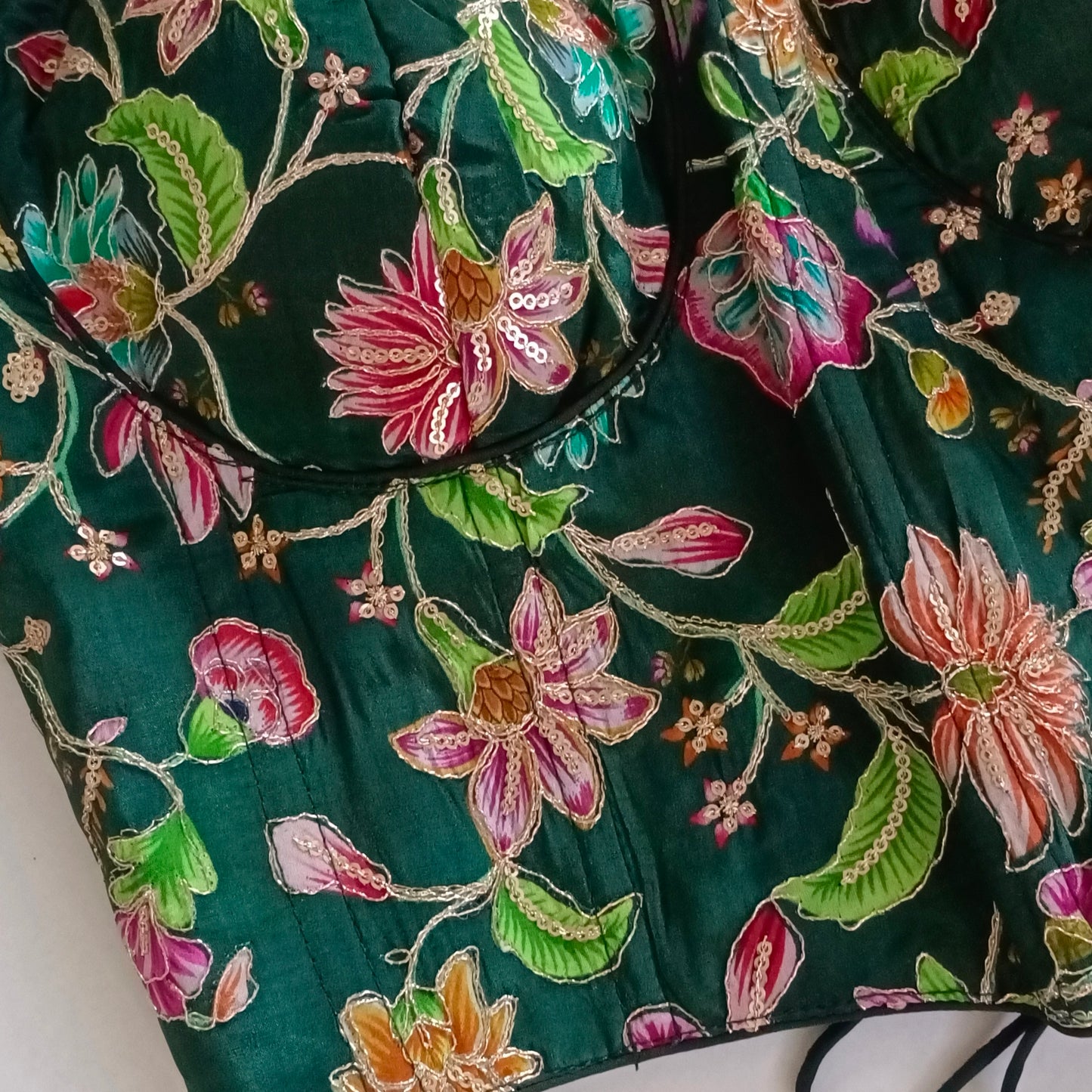 Green Crepe Code Work Corset Blouse