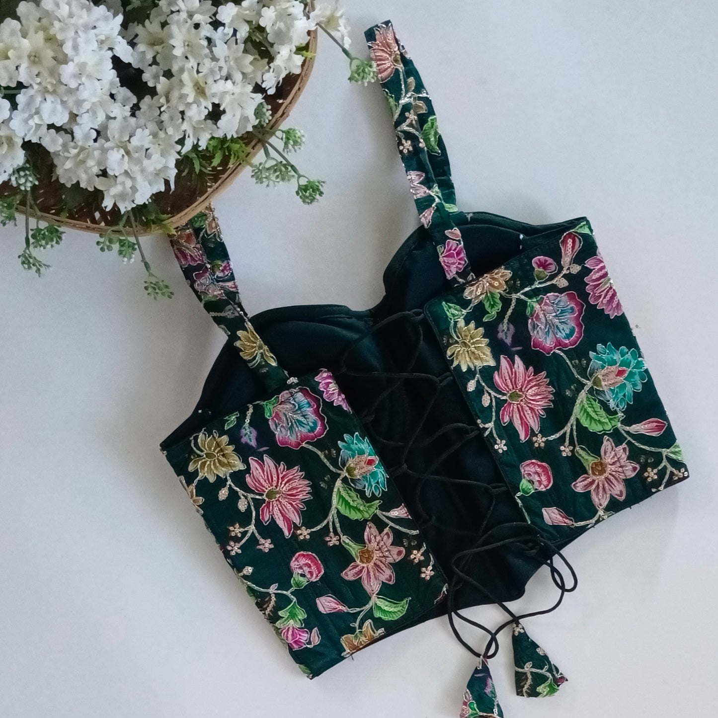 Green Crepe Code Work Corset Blouse