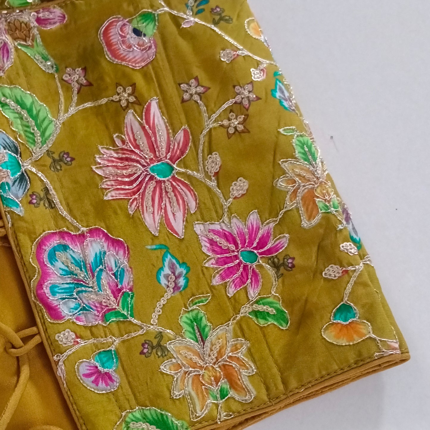Olive Green Crepe Code Work Corset Blouse