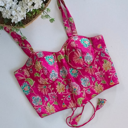 Rani Pink Crepe Code Work Corset Blouse