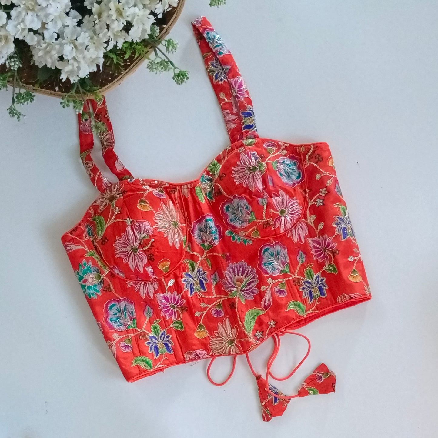 Orange Crepe Code Work Corset Blouse