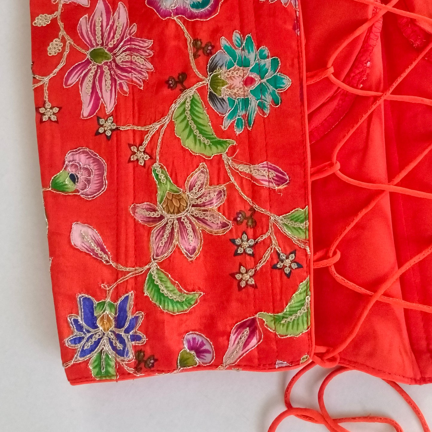 Orange Crepe Code Work Corset Blouse