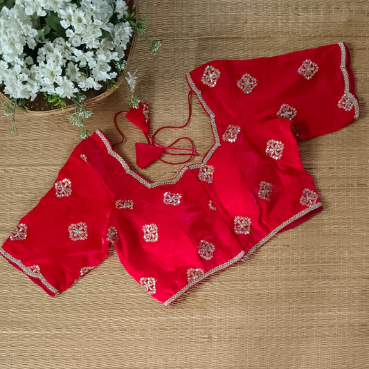 Red Fandy Silk Sequence Blouse