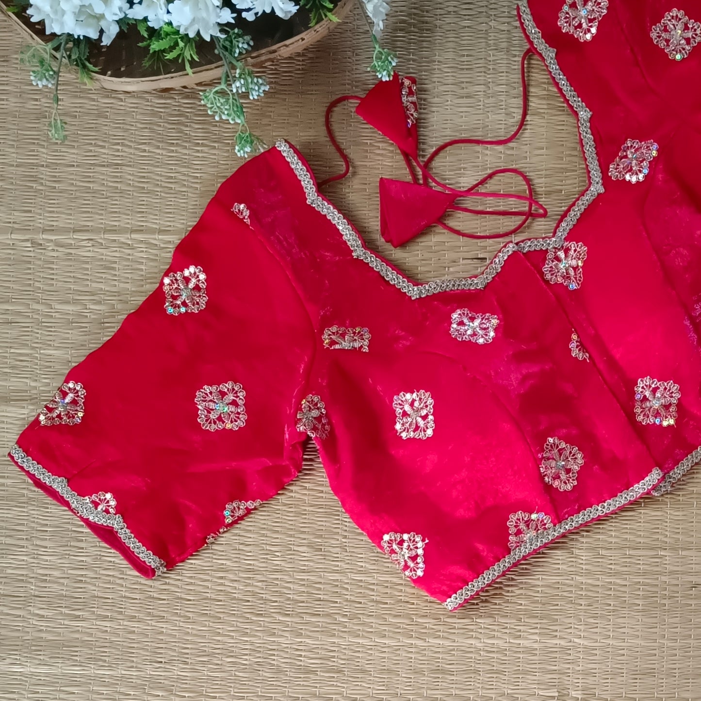 Red Fandy Silk Sequence Blouse
