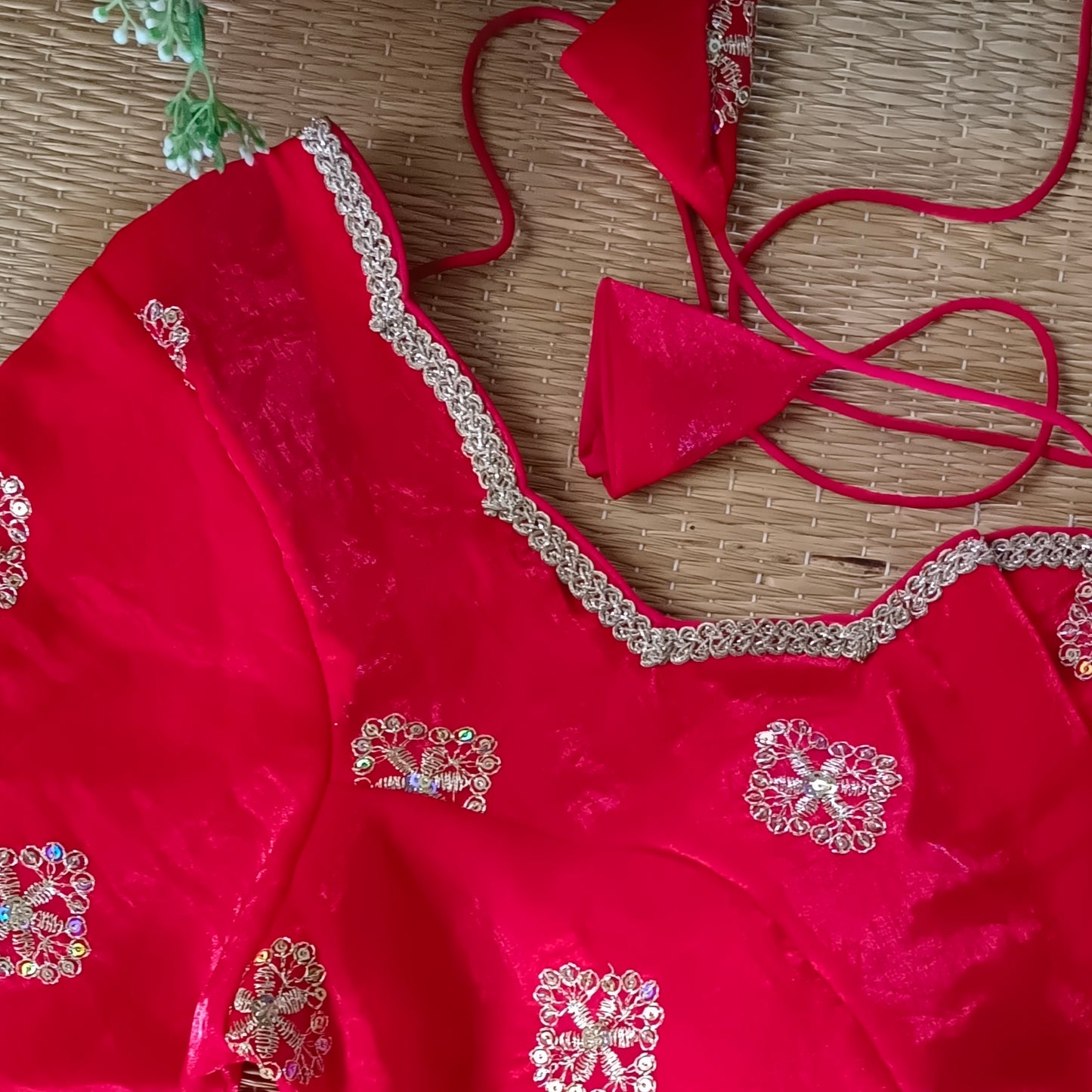 Red Fandy Silk Sequence Blouse