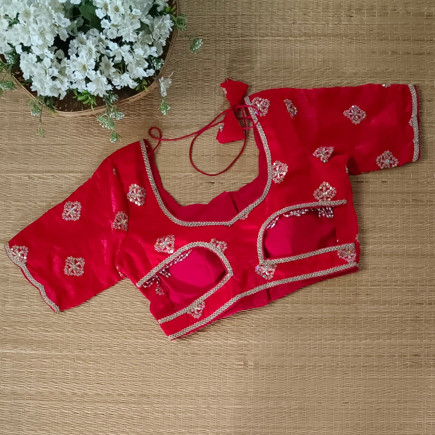 Red Fandy Silk Sequence Blouse