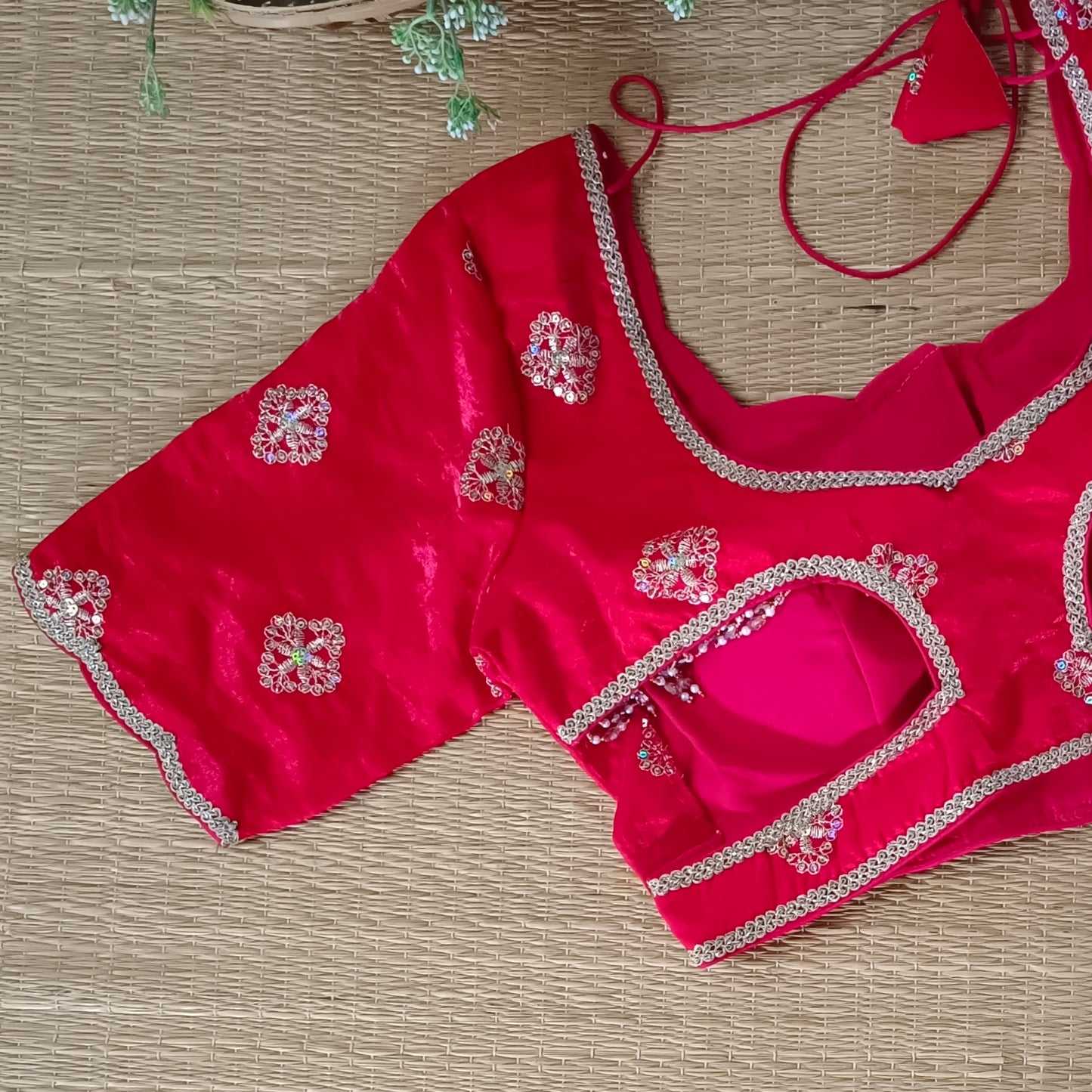 Red Fandy Silk Sequence Blouse