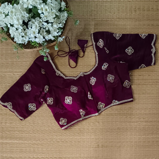 Wine Fandy Silk Sequence Blouse