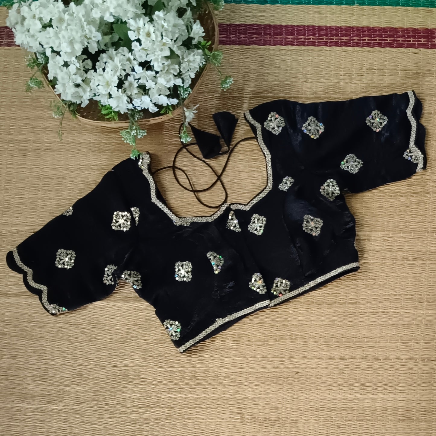 Black Fandy Silk Sequence Blouse