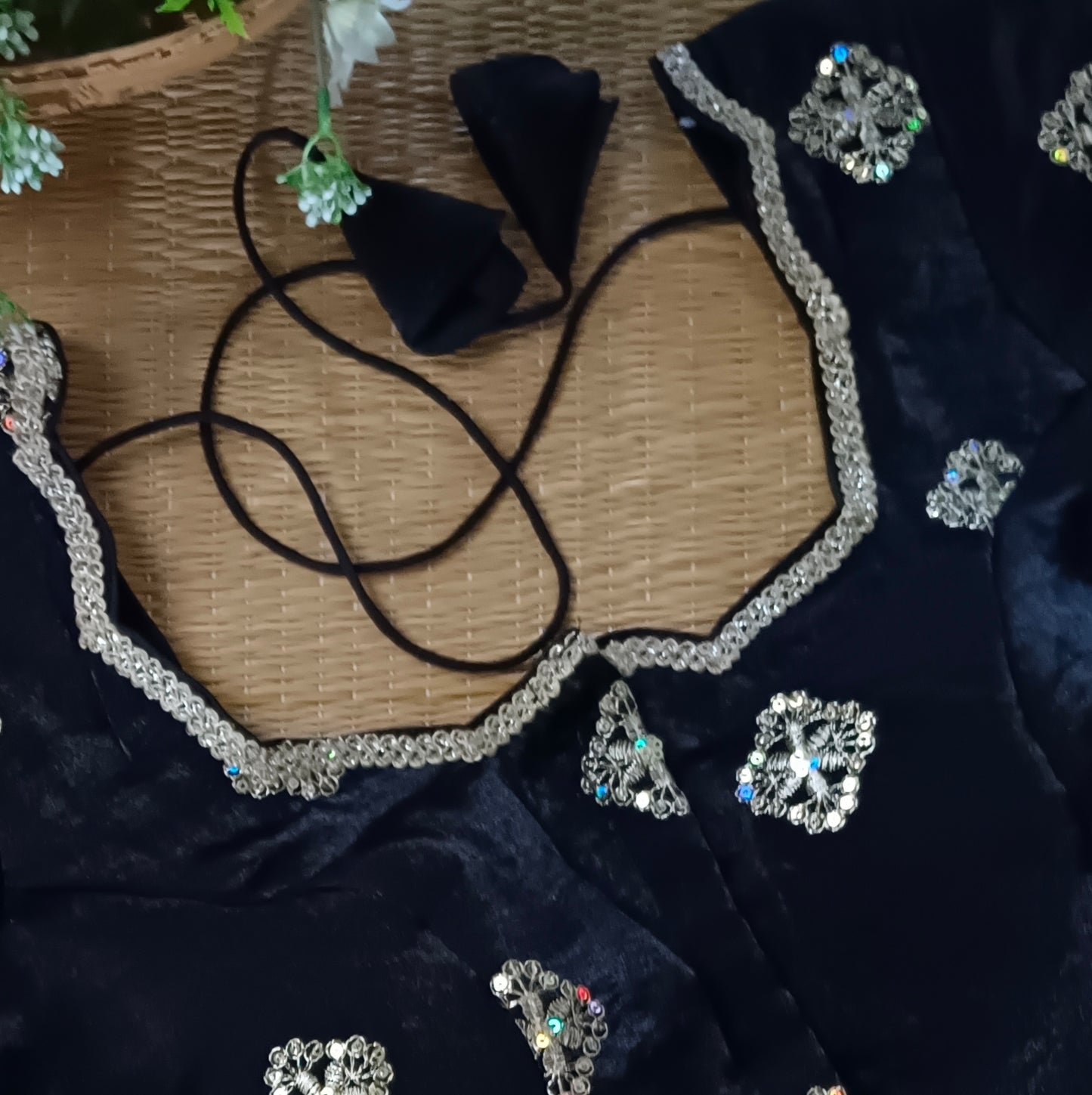 Black Fandy Silk Sequence Blouse