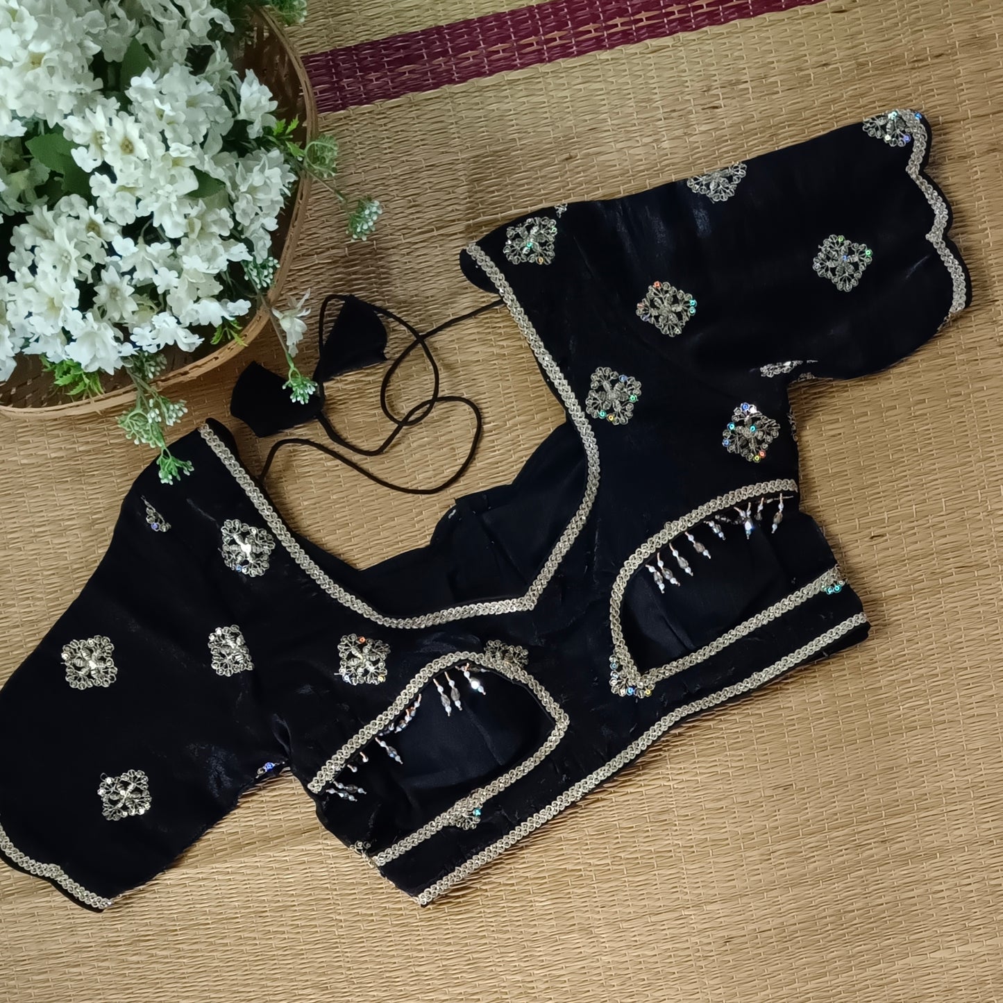 Black Fandy Silk Sequence Blouse